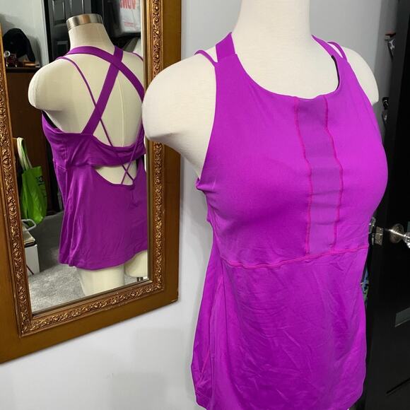 NWOT GapFit fuchsia strappy yoga workout bra top Size Large - Picture 1 of 6
